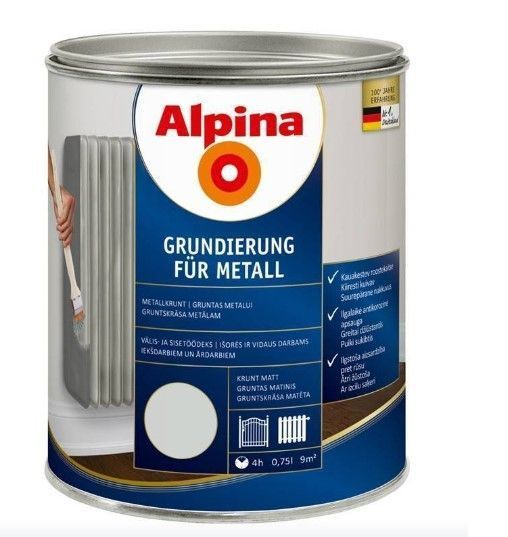 Alpina Grundierung Für Metall Gruntskrāsa Metāla Virsmām ,Gaiši Pelēka Matēta | Bazaars.lv