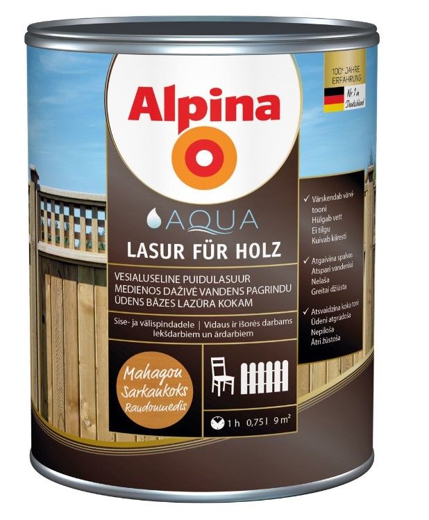 Alpina Aqua Lasur Für Holz Ūdens Bāzes Lazūra Kokam Sarkankoka | Bazaars.lv