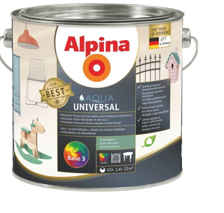 Alpina Aqua Universal Krāsa Tīrāmām Un Spīdumu Noturīgām Virsmām, Caurspīdīga | Bazaars.lv