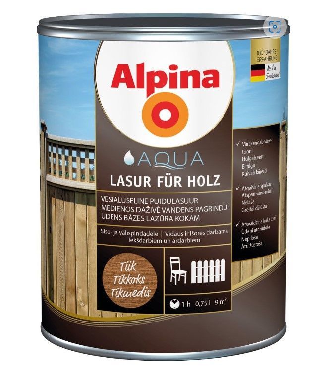 Alpina Aqua Lasur Für Holz Ūdens Bāzes Lazūra Kokam Tīkkoka | Bazaars.lv