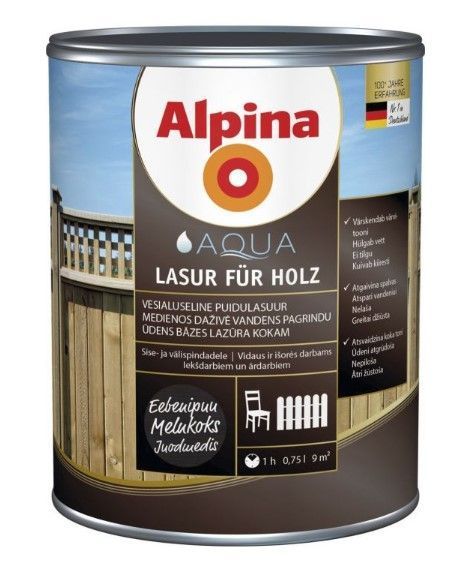 Alpina Aqua Lasur Für Holz Ūdens Bāzes Lazūra Kokam Melnkoka | Bazaars.lv